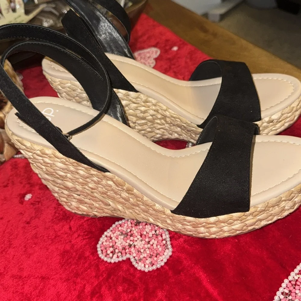 BP Ginny Espadrille Black Suede Wedge‎ Sandals